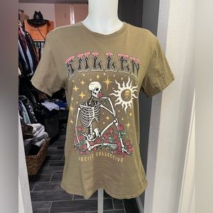 Sullen Art Co. Green Skeleton & Roses Short Sleeve Top